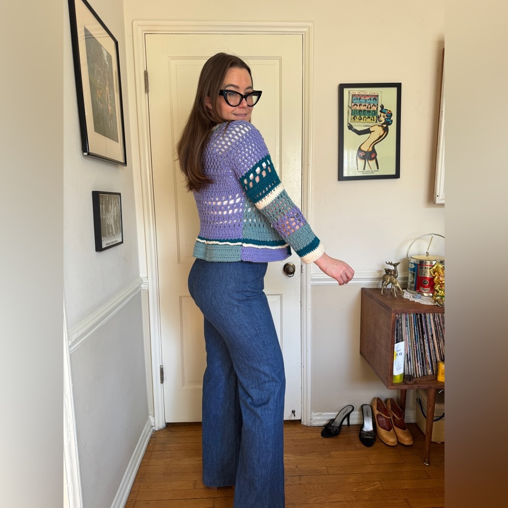 Vintage Blue Toned Crochet Cardigan - Picture 4 of 8